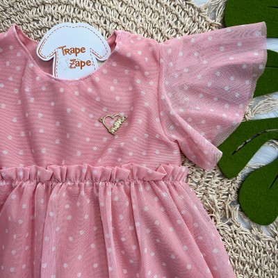 Vestido Rosa Poá Branco 